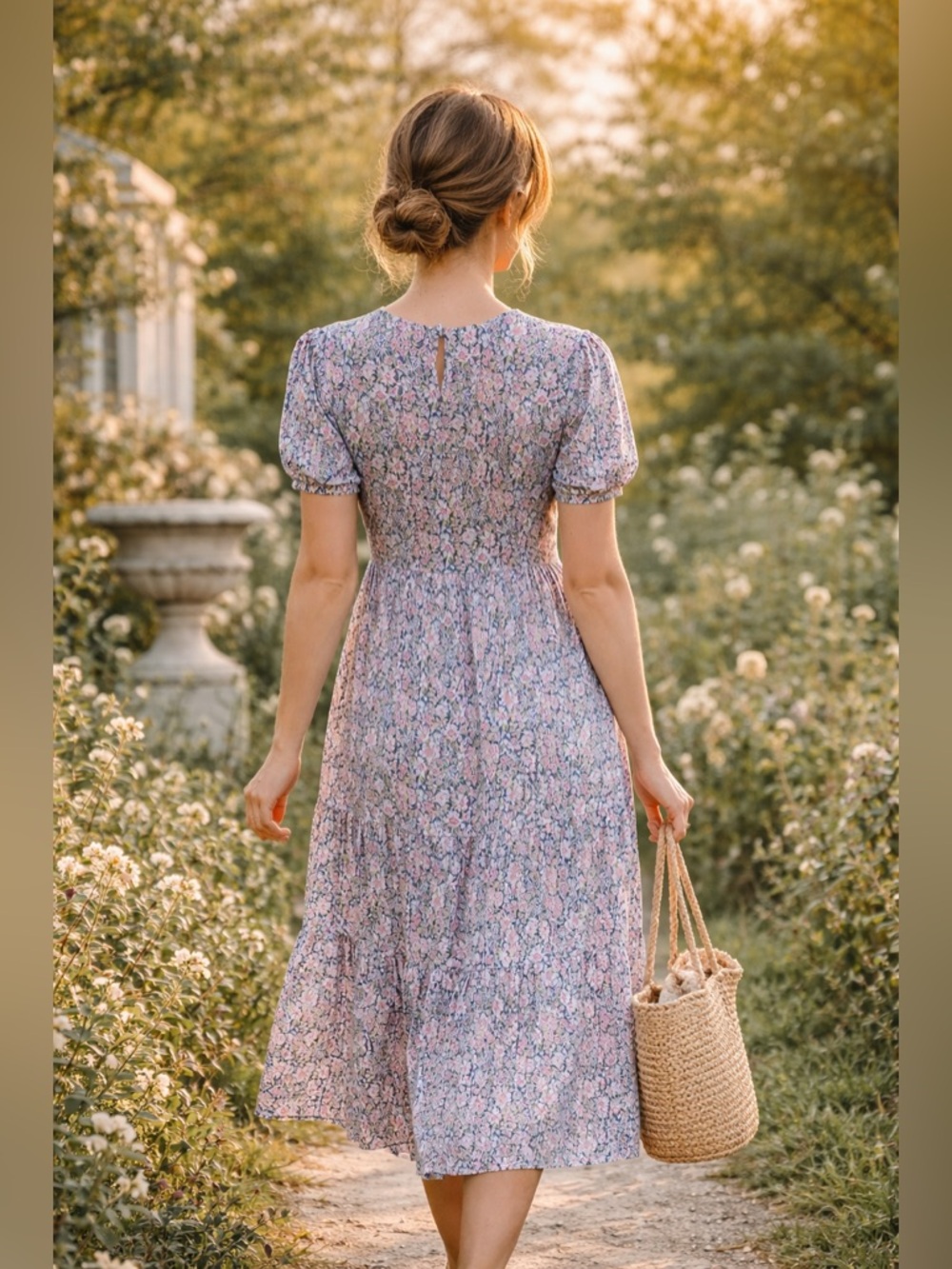 New! Casey Marks Madeline Floral Baby Doll Midi Dress 🌸 Small - Picture 3 of 12